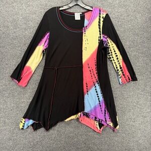 Parsley Sage Tunic Top Womens M Patchwork Pullover Artsy Lagenlook Hippie Gypsy